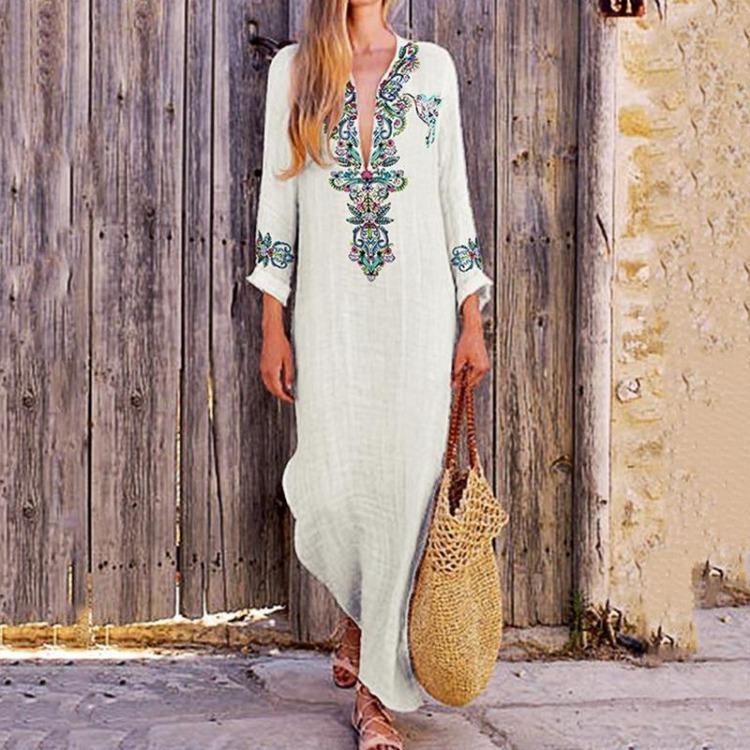 2025 Summer Fashion Loose V-neck Long Dress with Split-ended Design