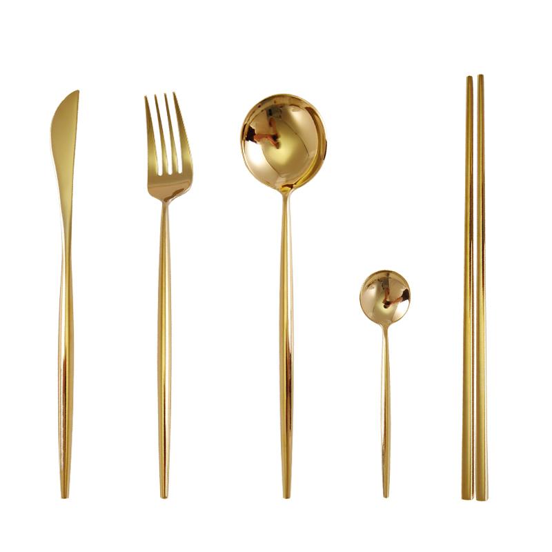 304 Mirror Gold Western Food Knife, Fork and Spoon Tableware Steak Knife and Fork Dessert Fork and Spoon Coffee Spoon Chopsticks