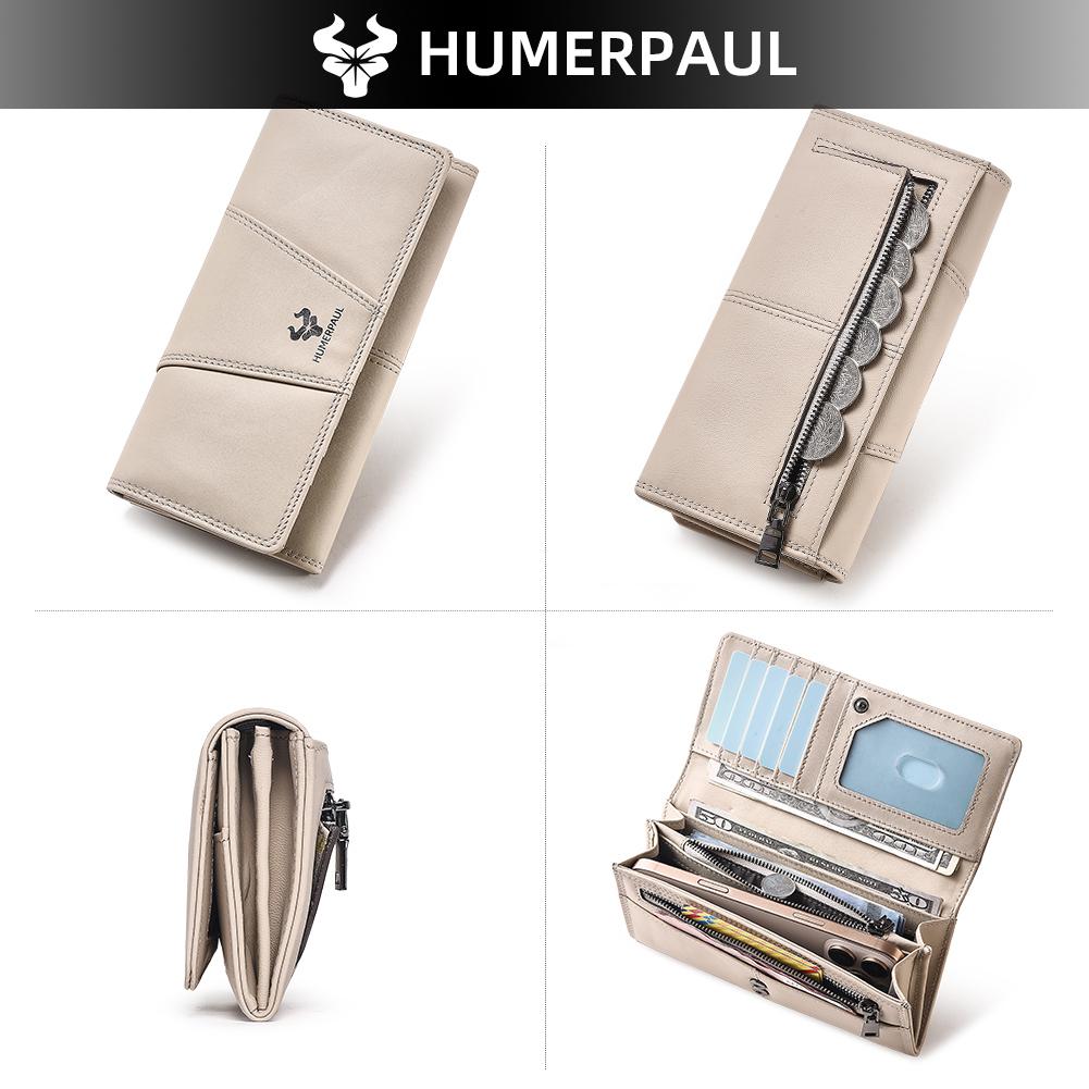 Humerpaul Portafoglio da donna portafoglio in pelle bovina primo strato grande capacità clutch portafoglio multi-carte con finestra per foto portafoglio