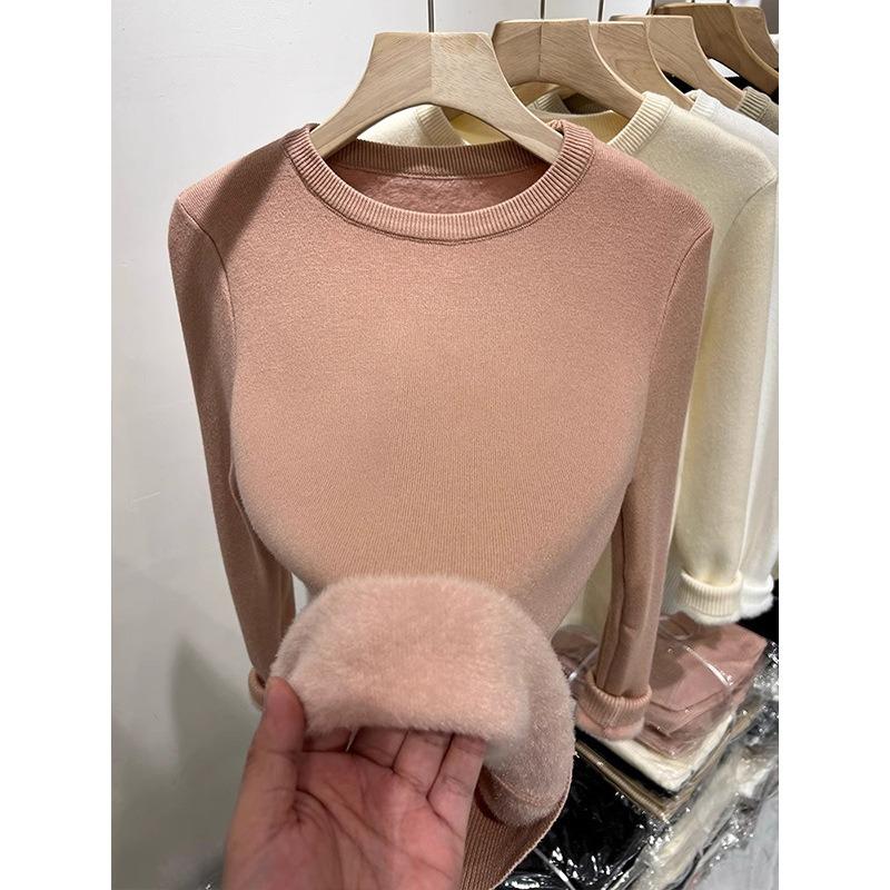 One-piece Fleece Warm and Thickened Knitted Sweater Women's Simple Basic Bottoming Shirt Spring Top