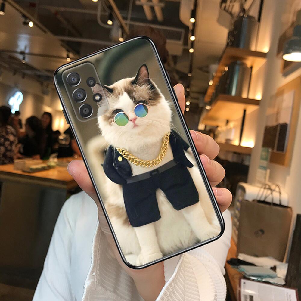 Funny Cartoon Cat Phone Case Hull For Samsung Galaxy A70 A50 A51 A71 A52 A40 A30 A31 A90 A20E 5G A20s Black Shell Art Cell Cove