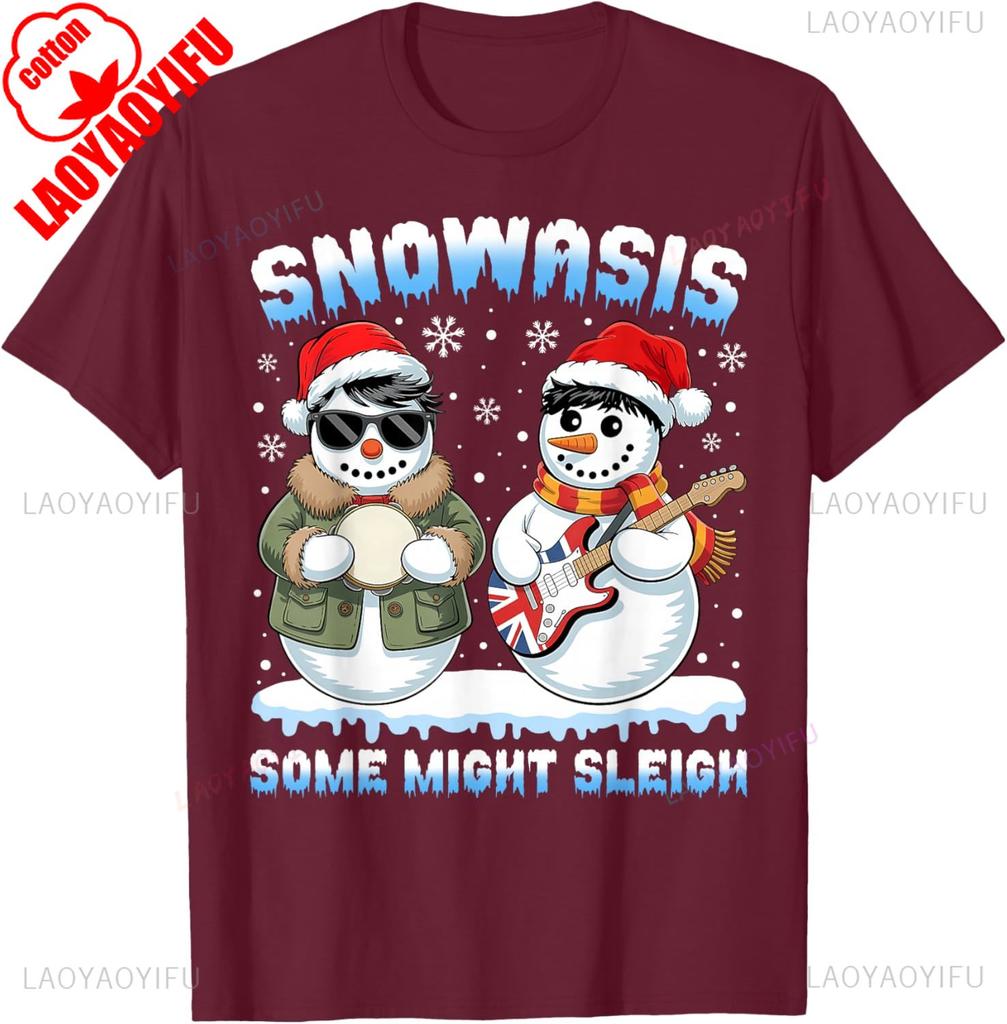 SNOWASIS Some Might Sleigh Xmas Snowman Rock Band Parody Trending TShirt High Quality Cotton Regular Short Sleeve Streetwear