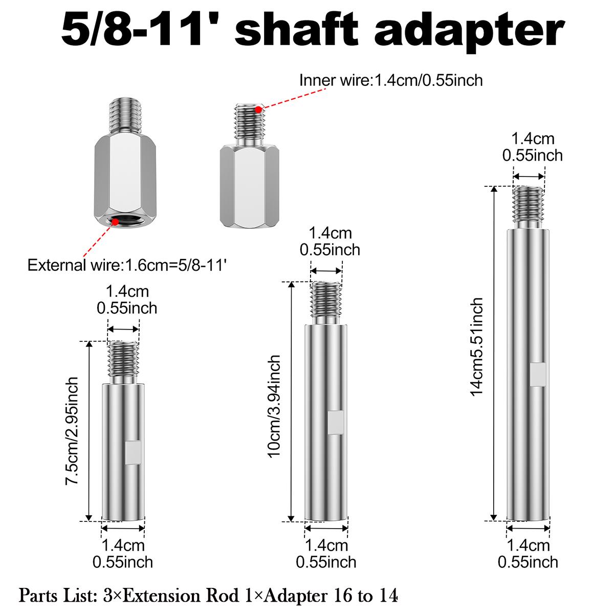 

Комплект удлинителей для угловой шлифовальной машины M14, соединительный стержень с резьбой 5/8 дюйма-11 с адаптером и полировальной накладкой, аксессуары для полировальной машины