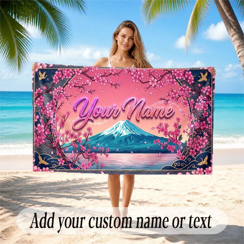 Floral Garden Theme Soft Beach Towel Personalized Custom Name Text Towel Portable for Beach Pool Travel
