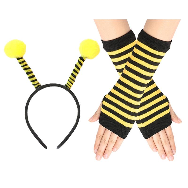 Bee Costume Set Bee Ear Headband Tutu Skirt Sleeve Sunglass Strip Sock for Kids Adult Halloween Christmas Animal Cosplay