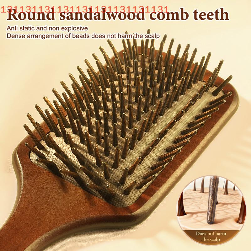 1pcs Sandalwood Hand Carved Air Cushion Comb With Wood Teeth, Scalp Massage Brush For All Hair Types, Wooden Hair Styling