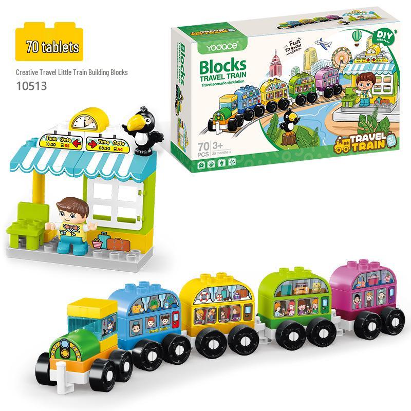 Blocuri Puzzle Tren cu Numere pentru Copii, 50 de Piese cu Găleată de Depozitare