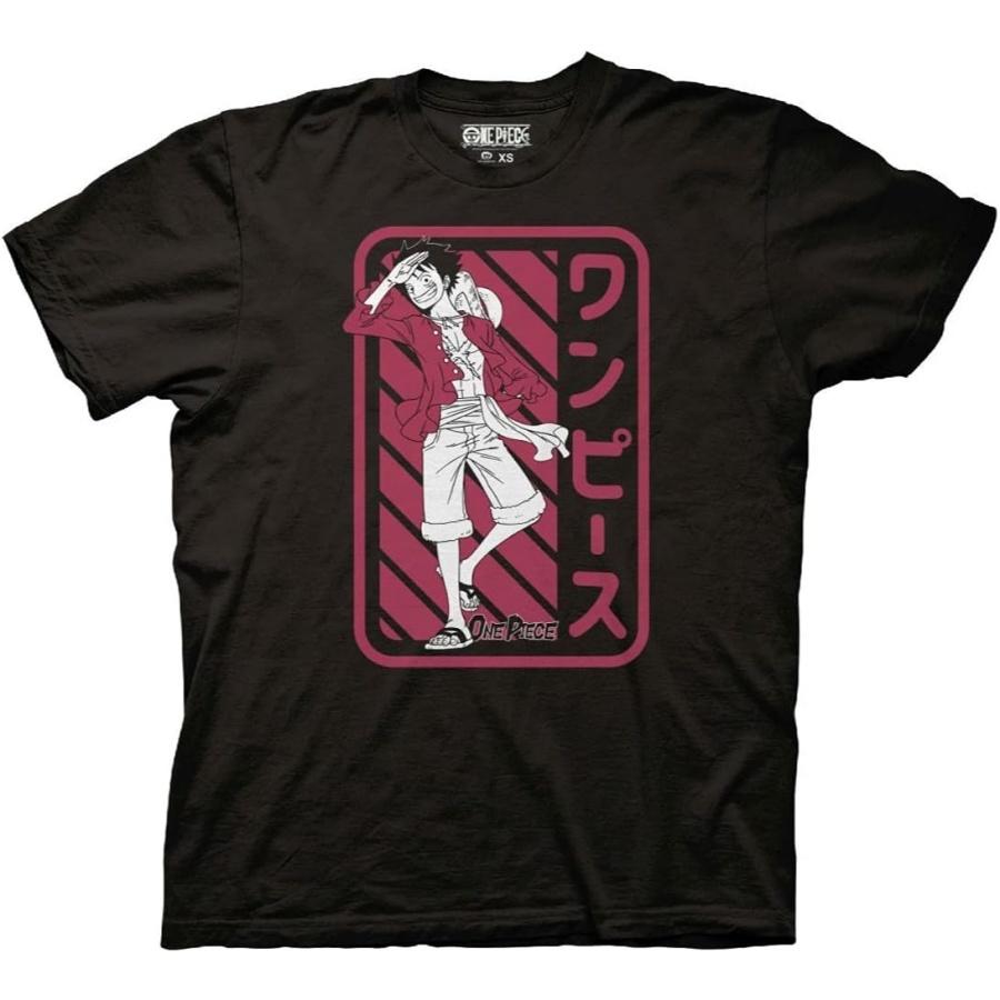 One Piece Men s Anime T-Shirt Monkey D. Luffy Salute W_Japanese Text On Red Officially Licensed S