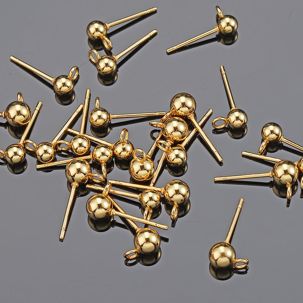 20pcs 100pcs Stainless Steel Round Ball Ear Post Studs Ear Backs with Open Rings Stud Earrings Base DIY Jewelry Making Wholesale