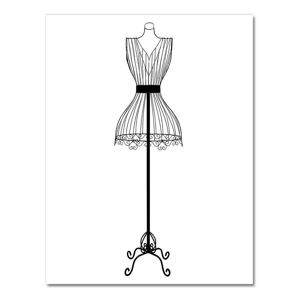 Sewing Print Fashion Wall Art Picture Room Wall Decor , Vintage Fashion Sewing Machine Poster Model Mannequin Canvas Painting
