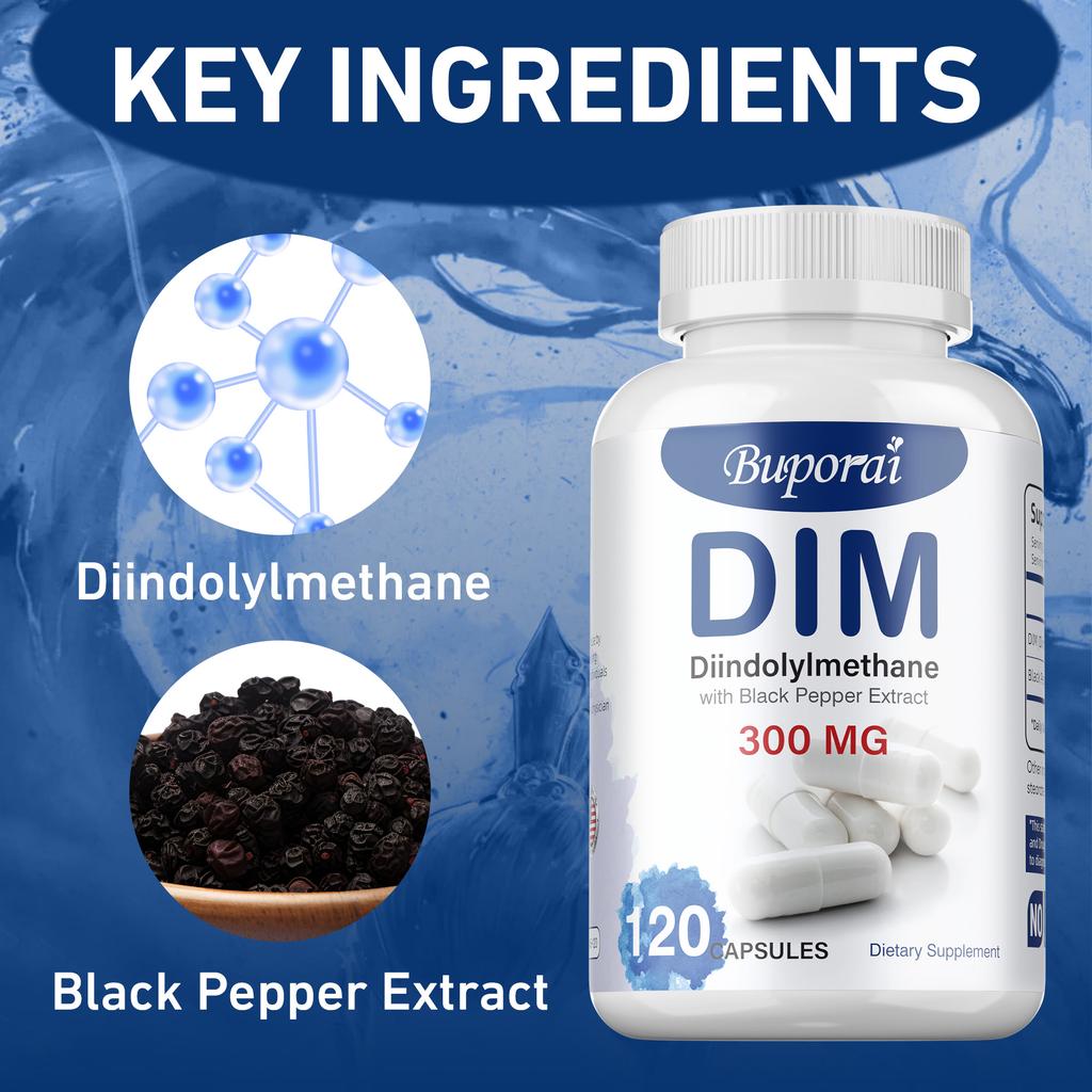 Buporai - 300mg Diindolylmethane (DIM) Supplement - Broccoli Extract and Black Pepper Extract - Women's Health