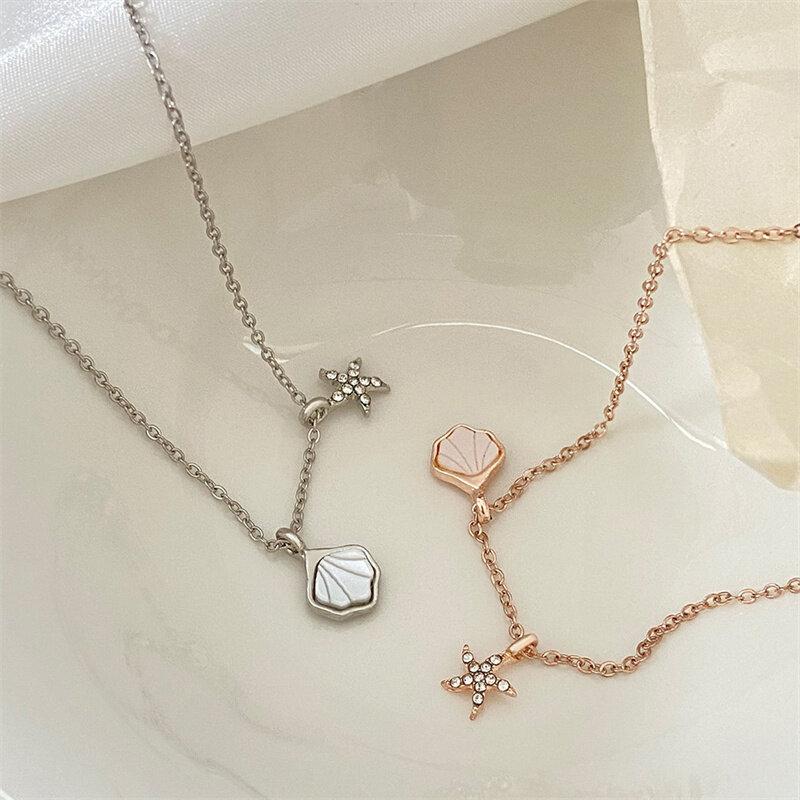 Gold Silber Farbe Seestern Shell Anhänger Halskette für Frauen Micro-Intarsien Glänzenden Zirkon Schlüsselbein Kette Party Schmuck Geschenk