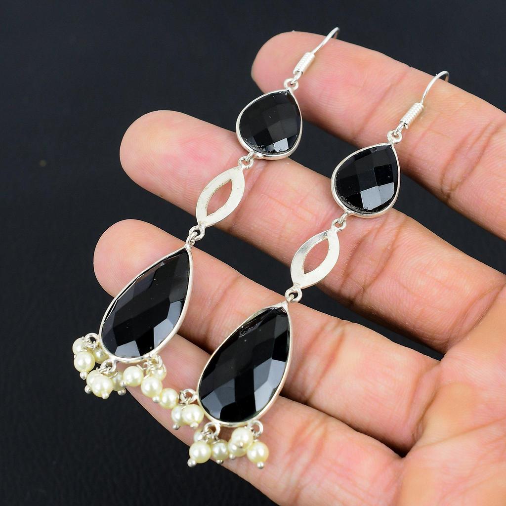 Sisters Day Deal Pear Black Spinel Stone 925 Sterling Silver New Dangle Earrings