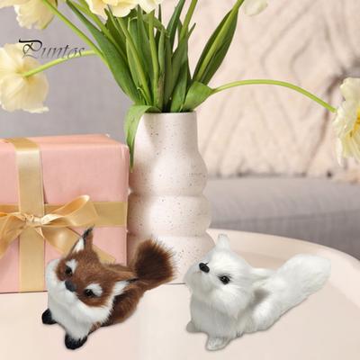 Simulated Fox Model Faux Fur Stuffed Animal Toy Home or Classroom Tabletop Decor Realistic Furry Fox Doll Gift for Boys And Girls