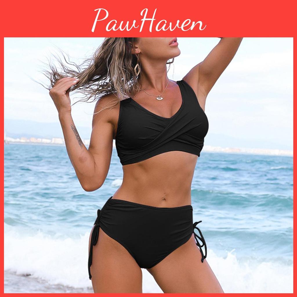 Sexy Summer 2pcsset Solid Women Bikini Swimsuit Women High Waist Bikini Push Up Swimsuits Sxxl