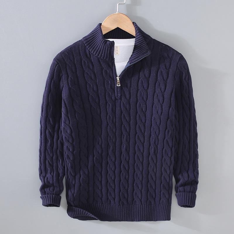 2025 Autumn/Winter Men's High Neck Thick Knit Zipper Cardigan Sweater