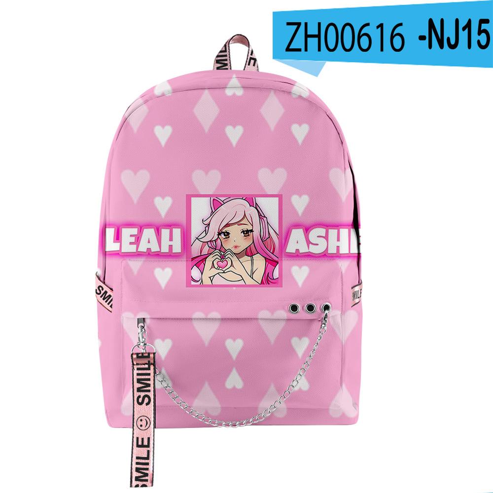 Popular Novelty Cool Leah Ashe Student School Bags Unisex 3D Print Oxford Waterproof Notebook Multifunction Travel Backpacks