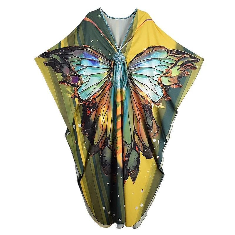 

XITAO Butterfly Print Batwing Sleeve Pullover Dress GJ1144 One Size жёлтый