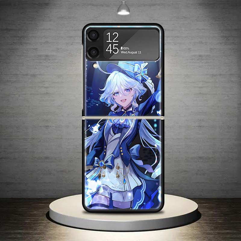 Genshin Impact Furina Phone Case For Samsung Galaxy Z Flip 7 6 5 4 3 5G Shockproof Cover Z Flip7 Flip6 ZFlip5 Flip3 Flip4 Luxury
