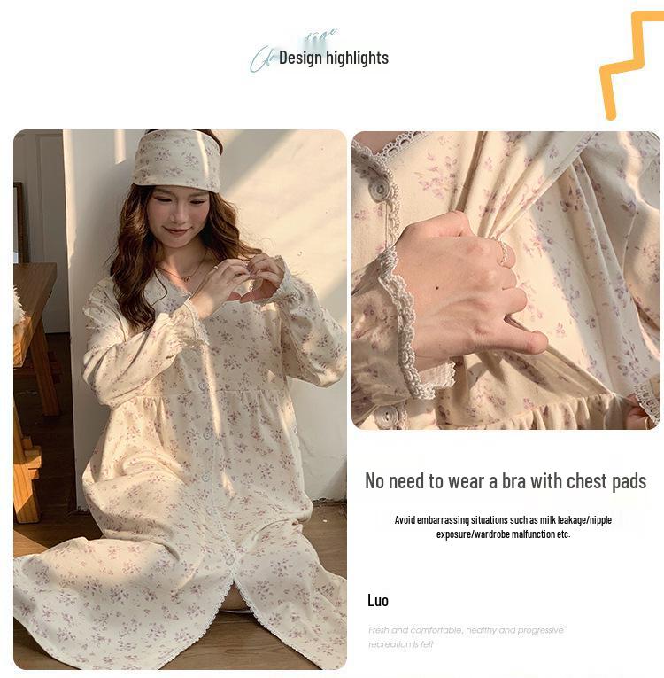 Maternity & Nursing Pajamas with Built-in Bra, Long Sleeve, Lightweight Cotton, for Labor, Postpartum & Beyond, Ideal for Spring & Autumn.
