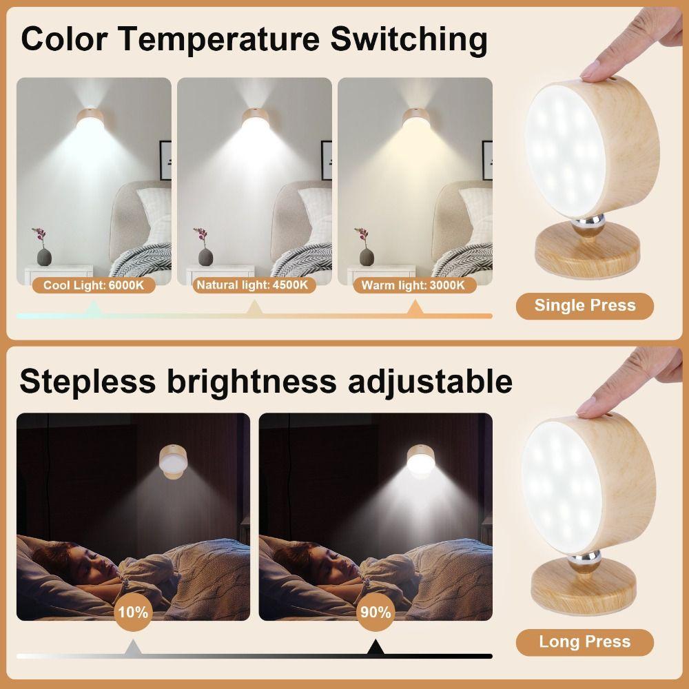 360° Rotating Wooden Wall Mounted Lamp Touch Control Magnetic Mountin Magnetic Night Light Dimmable Warm White