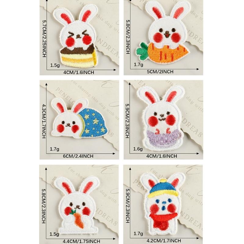 6 Pcs Embroidered Patches Cartoon Rabbits Iron on Patches Applique Patches Animal Sew on Patches Sewing Patches for Hat
