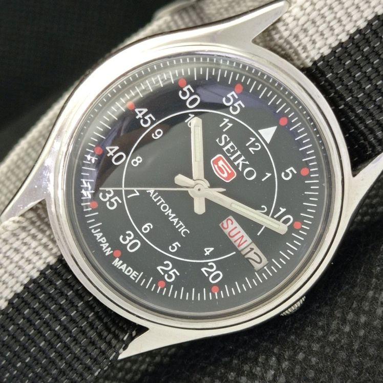 

USED VINTAGE SEIKO 5 AUTOMATIC 6349A JAPAN MENS D/D BLACK WATCH 612-a319041-2 SKU612-a319041