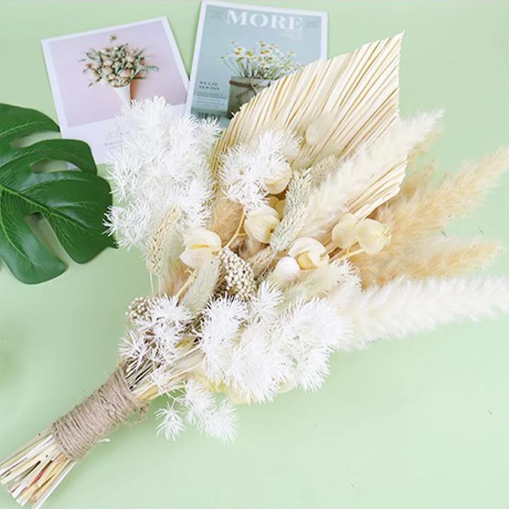 Nordic Bohemia Simulation Flower Bouquet 26pcs Rabbit Tail Grass Reed Cattail Fan Palm Leaf DIY Flower Arrangement Home Wedding