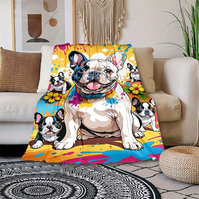 Hawaiian French Bulldog Printed Blanket Is Stylish, Soft and Warm - Perfect for Couches, Couches, Offices, Beds, Camping