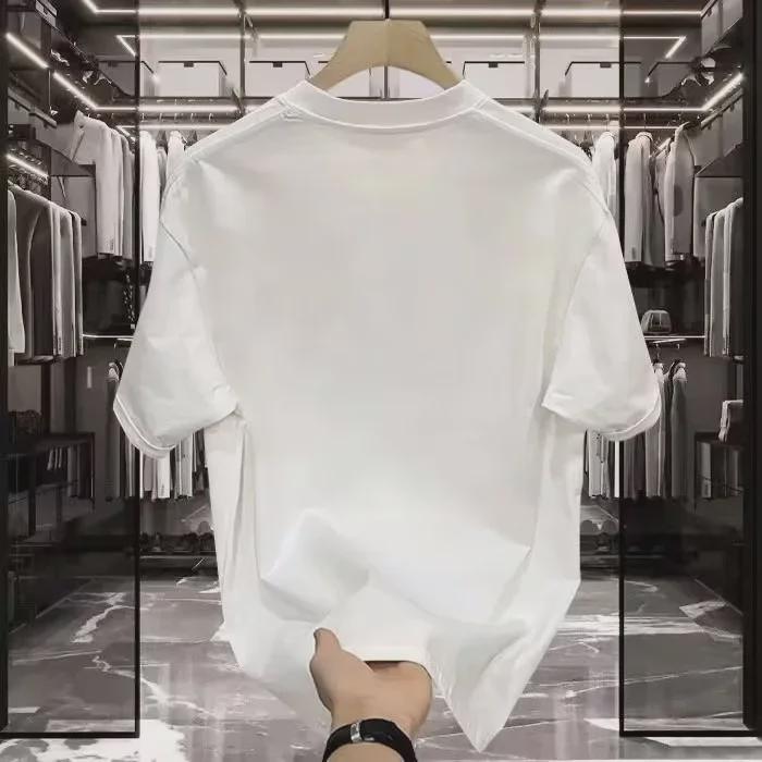 Men's Trendy Brand Pure Cotton Letter Print Slim Fit T-Shirt - Simple, Versatile, Round Neck, Short-Sleeved