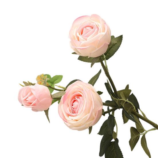 3 Stems Artificial Flowers Bouquet with 2 Heads Blooms And 1 Bud Real Touch Rose Flower Branch for Wedding Home Office Table Decor