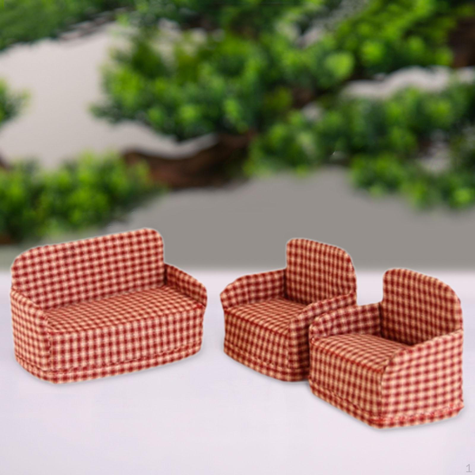

3 Pieces 1:12 Dollhouse Miniature Sofa Doll House Accessories Decorative Home Decor Couch for Red