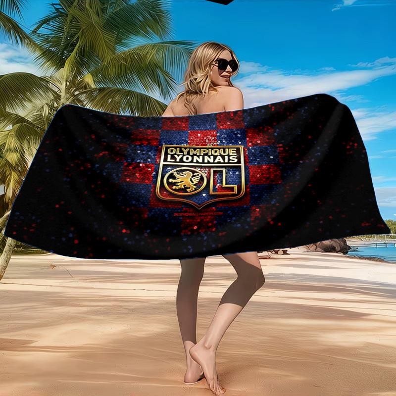 Lyon Football Crest Design Printed Microfiber Beach Towel, Soft And Absorbent, Quick-Dry, Ideal for Summer Travel, Beach Essential, Swimming Pool