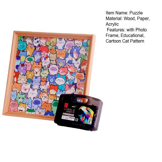 Yousheng DIY Wooden Cat Coloring Puzzle with Frame Pens 2-in-1 Coloring Irregular Jigsaw Puzzle Craft Kit 3D Puzzle Photo Frame Ornament Decoration