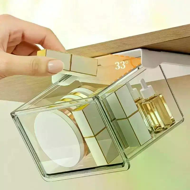 1Pcs Plastic Drawer Style Storage Box Self Adhesive Large Capacity Makeup Storage Container Transparent Space Saving