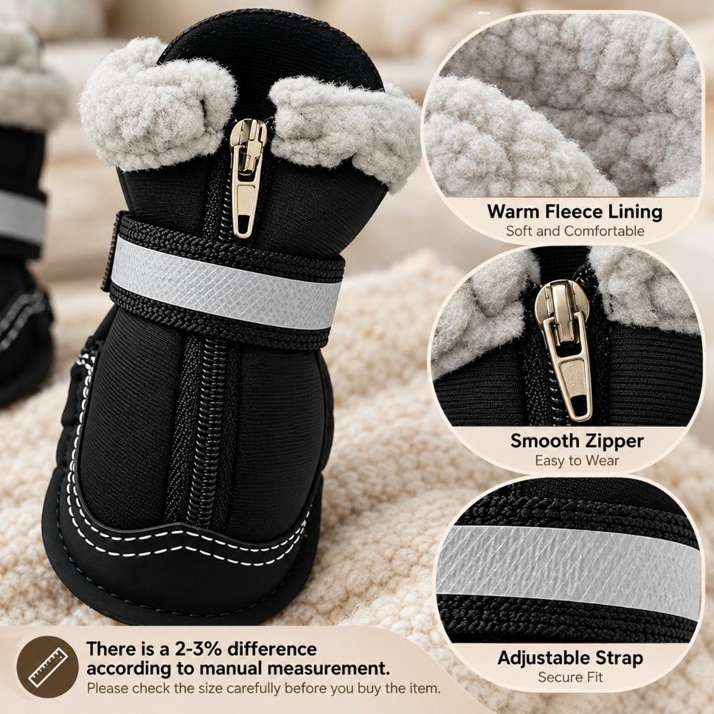 4Pcs Set Anti-Slip Dog Snow Boots Reflective Straps Winter Dog Shoes Winter Outdoor Walking