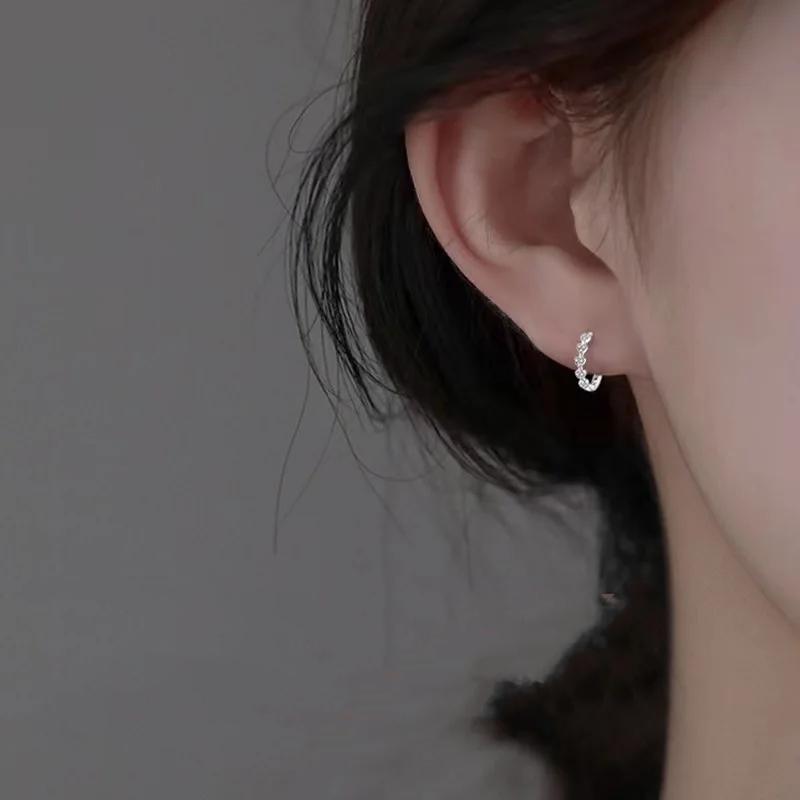 New Heart Hoop Earrings For Women Temperament Simple Inlaid for Women Wedding Silver Color Ear Shiny Zircon Jewelry Accessories