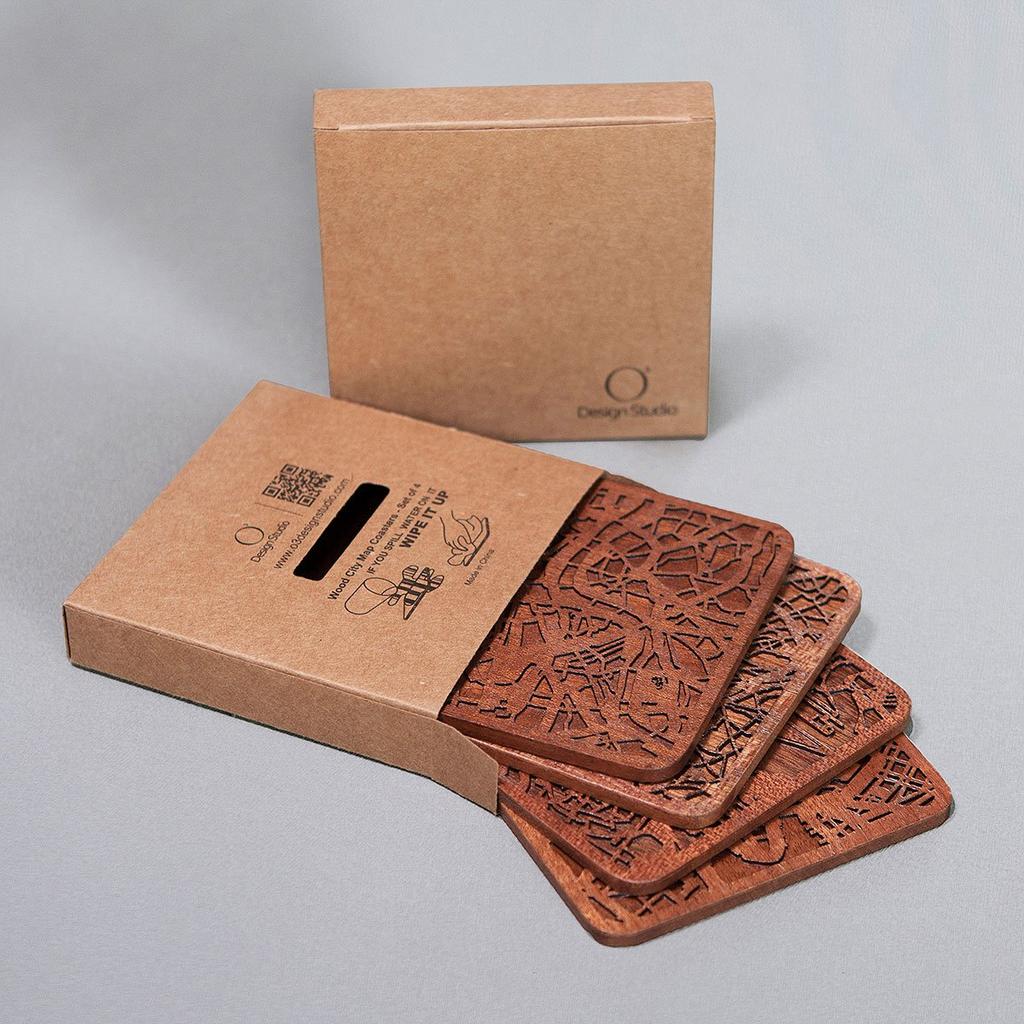 Venice Map Set of City Map Wooden Original Design Handmade Gift Coasters, 4, Coasters,