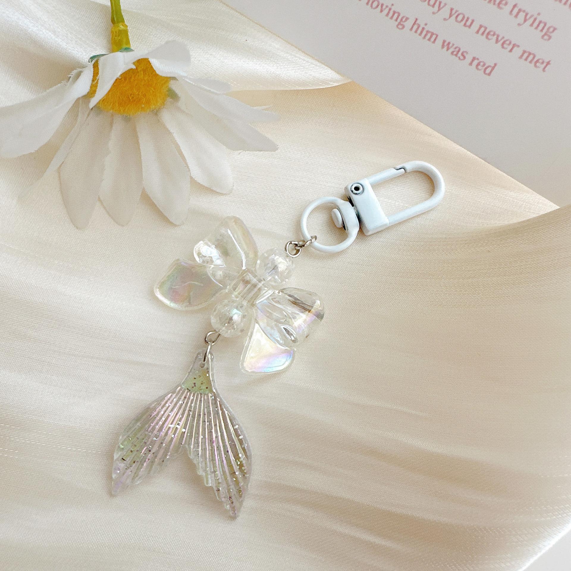 

Sweet Cute Staining Colorful Bowknot Glittering Fish Tail Key Chains for Women Mobile Phone Chain Pendant Bag Charm Jewelry Gift білий