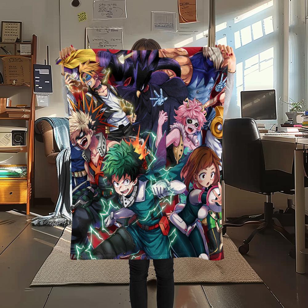 My Hero Academia Poster Pattern Flannel Blanket, High Quality Comfortable for All Seasons, Home Decor, Warmth and Comfort, Perfect for Gifts.