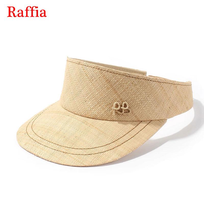 Raffia Leere Oberseite Handgefertigt Brief Sonnenhut Sommer Strand Sonnenschirmhut Klassisches Designer Visor Kappe Strohhut Tennis Golf