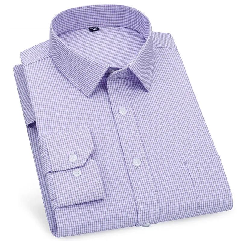 Striped Plaid Checked Men's Business Casual Shirts Regular Fit Long Sleeve White Blue Cotton Social Work Dress Shirts KOACUS