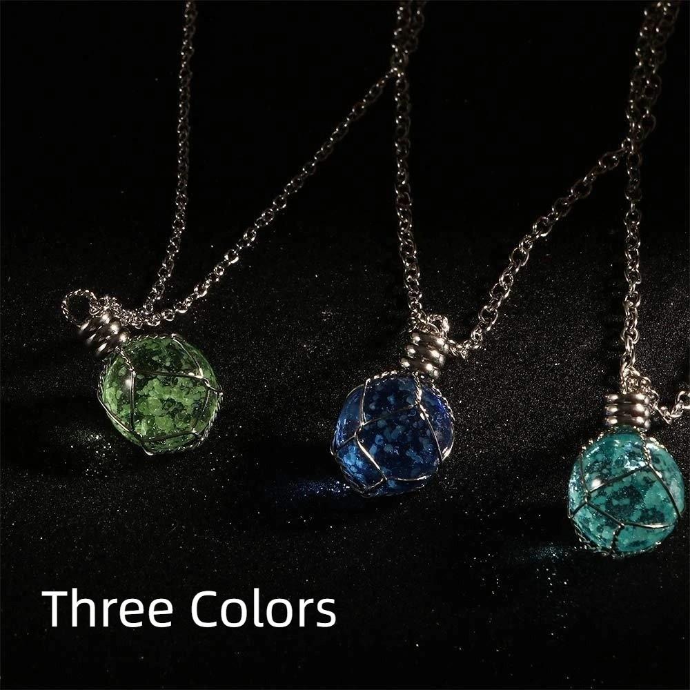 Glass Luminous Ball Neck Chain Hand Woven Round Luminous Pendant Luminous Glass Necklace  Women