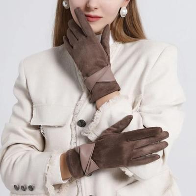 Plush  Gloves Thicken Winter Driving Gloves Fashion Suede Leather Gloves  Women