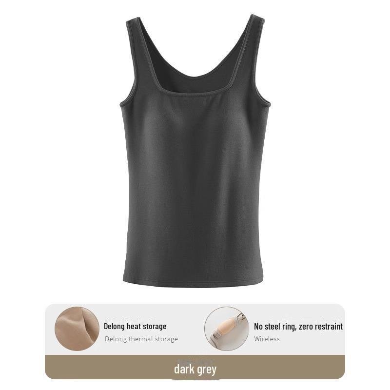 

Женский бесшовный теплый бархатный жилет с накладкой на грудь и встроенным бюстгальтером - утолщенный зимний топ M