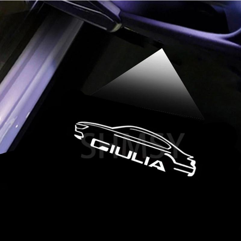 JPYAX1 2Pcs 3D LED Car Door Logo Lights Projector Laser Ghost Shadow Lamp Accessories For Alfa Romeo Giulia 2017 - 2025 2020 2021 2022