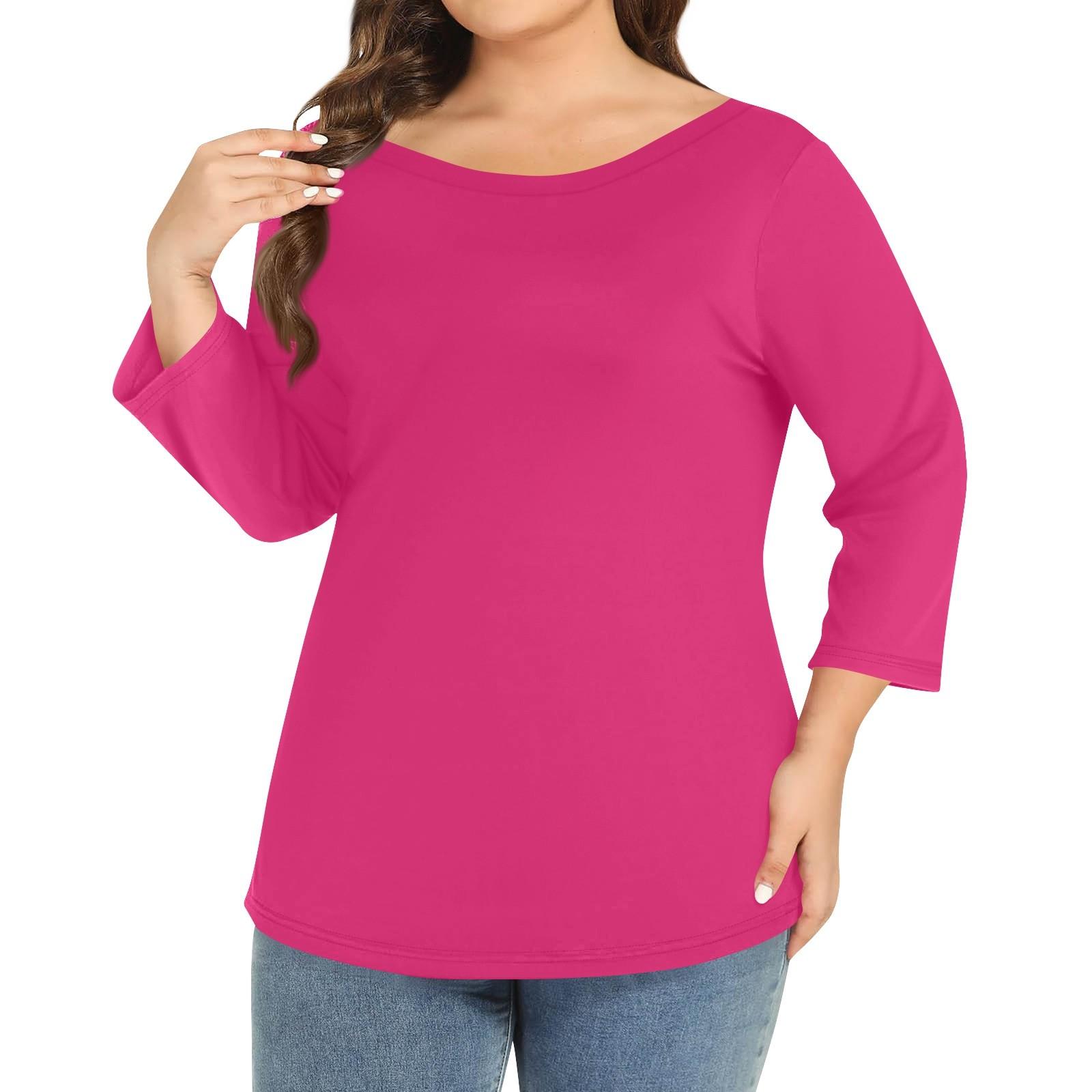 

Женский однотонный топ больших размеров с круглым вырезом и рукавами 3/4 XXL