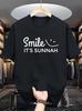 Unisexs Soft Cotton Crew Tee Smile Its Sunnah Simple Smile Face Letter Print Islamic Faith Casual Male Daily Short Sleeve Top