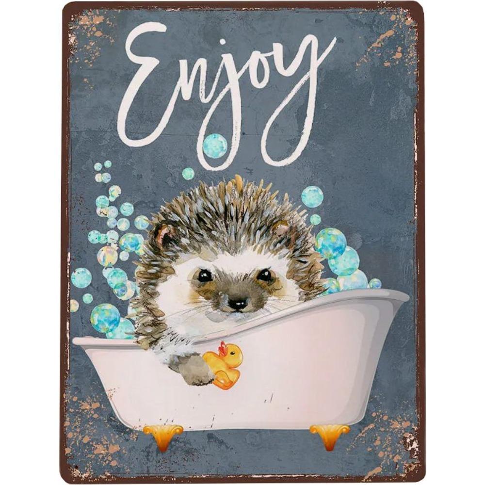 Металлическая картина с ежиком, 20x30 см, эмалированная, для украшения ванной комнаты, влагостойкая металлическая живопись. 20