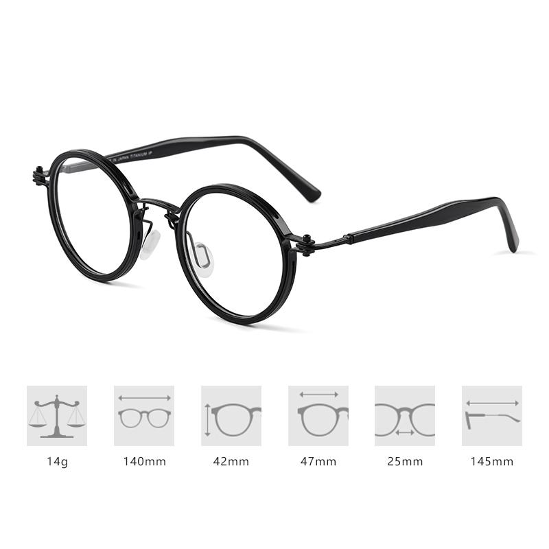 

Designer Reproduction Japanese Style Vintage Round Glasses Frame Titanium Acetate Eyeglasses Women Men Ultralight Eyewear Demo Lens чорний